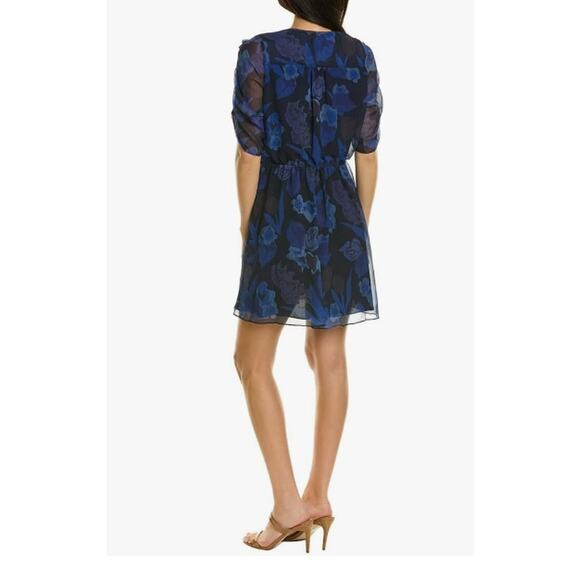 TED BAKER Juleah Mini Dress 4 Dark Navy Floral V-Neck Ruched Sleeve Detail NWT - Picture 3 of 12